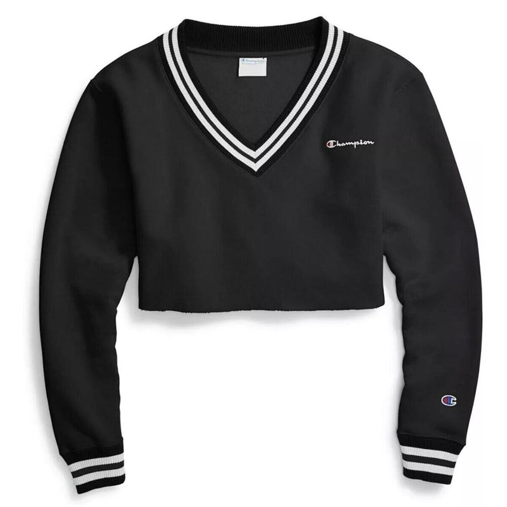 Champion Reverse Weave Cropped V-neck Sweatshirt Womens Sz XL Relaxed Fit
